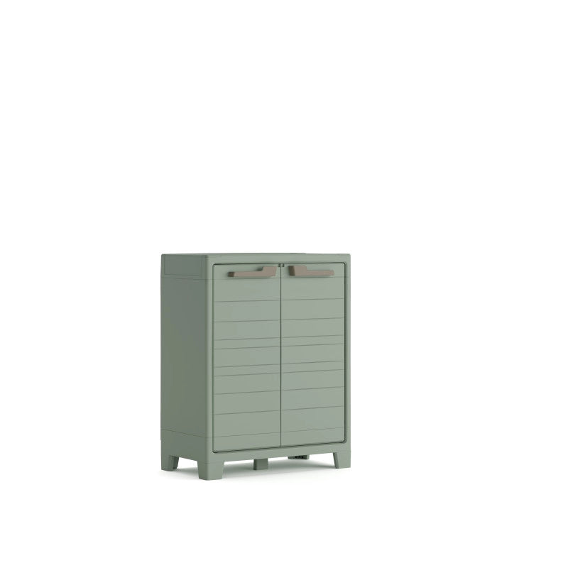 Armadietto da esterno in resina impermeabile IPX3 resistente UV basso 2 ante 80x44x100 cm Grigio/Verde riciclato - Planet Outdoor Basso - Keter