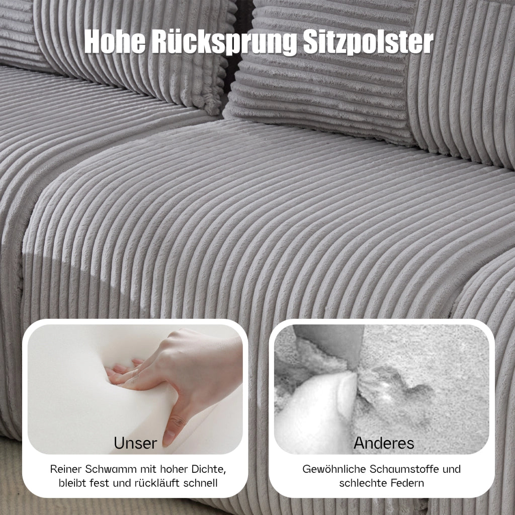 DIVANO modulare 4 posti 333x174x80 cm in corduroy grigio chiaro
