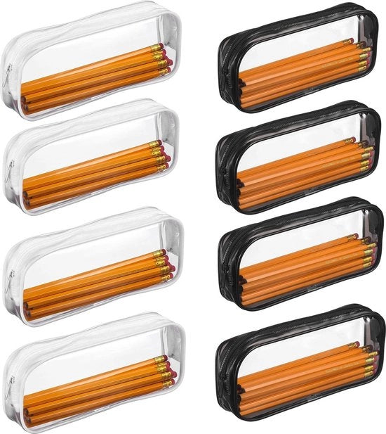 8 contenitori trasparenti in PVC per trucco con grande capacità, chiusura a zip, deposito cosmetico fissa, bianco, classico.