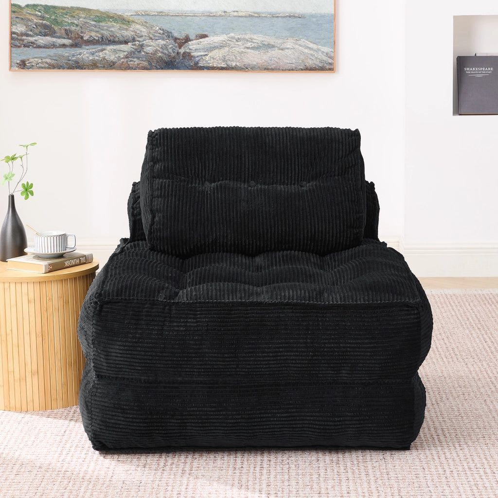 Pouf, divano letto pieghevole, velluto a coste, schienale regolabile, pronto all'uso, nero