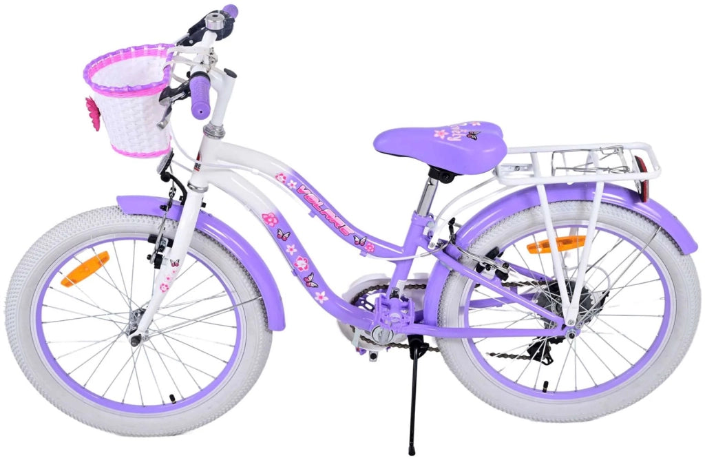 Bicicletta per Bambine 20" Stabilizzatori e Freni Vbrake con Cestino e Portabambola Viola