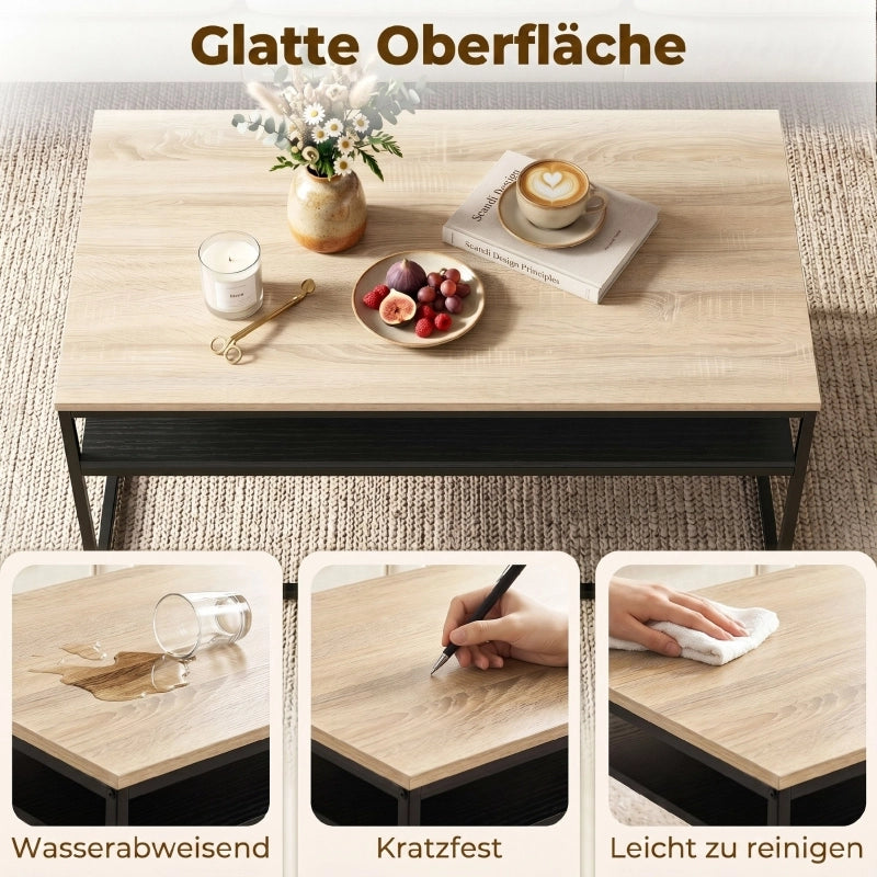TAVOLINO da caffè 100 x 59,8 cm in effetto rovere e metallo, 2 livelli