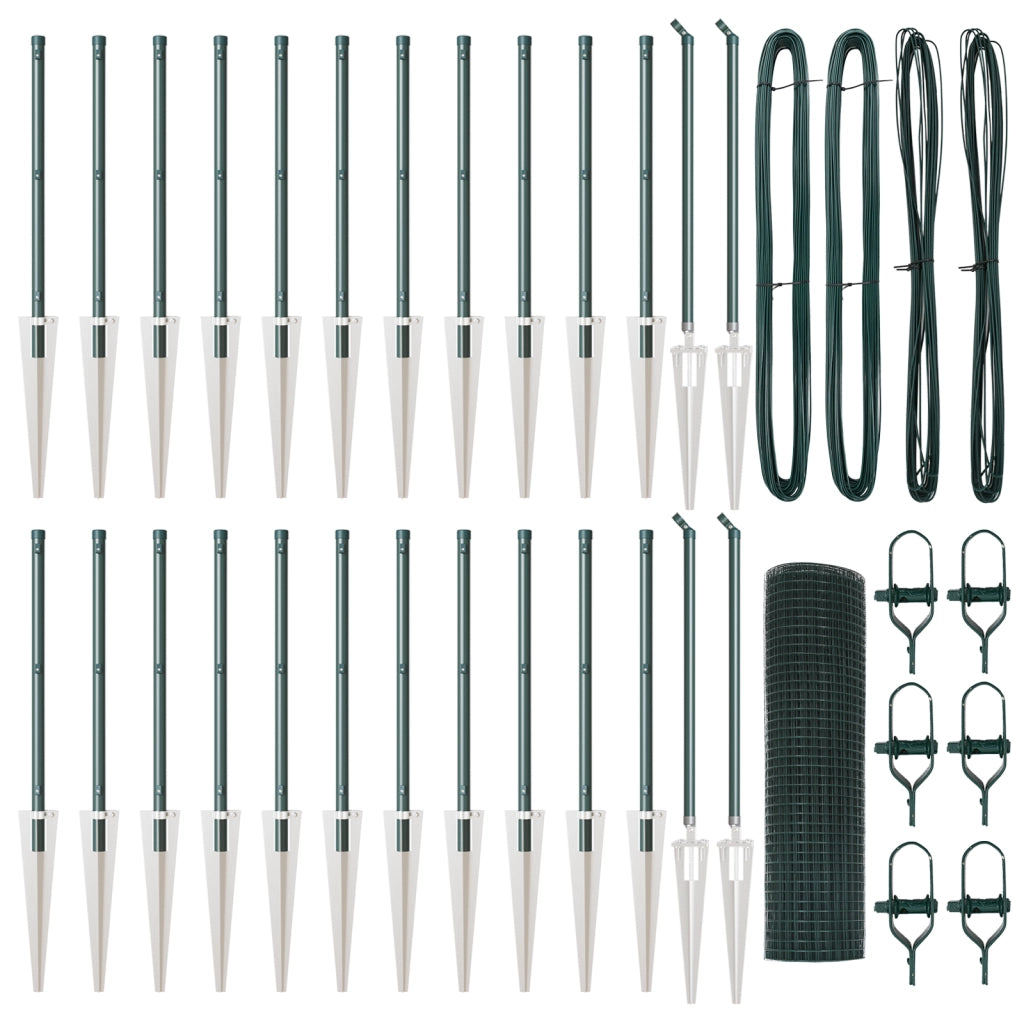 Recinzione in rete saldata con 13 picchetti verde 1x50 m acciaio