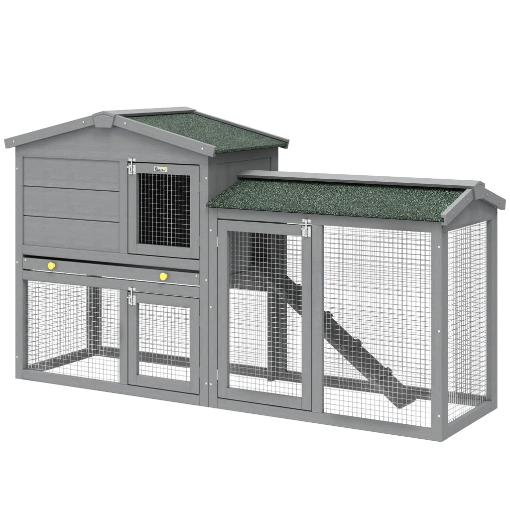 Casetta per Conigli in Legno 2 Livelli ¨C Zephmum ¨C Grigio 150x45x85