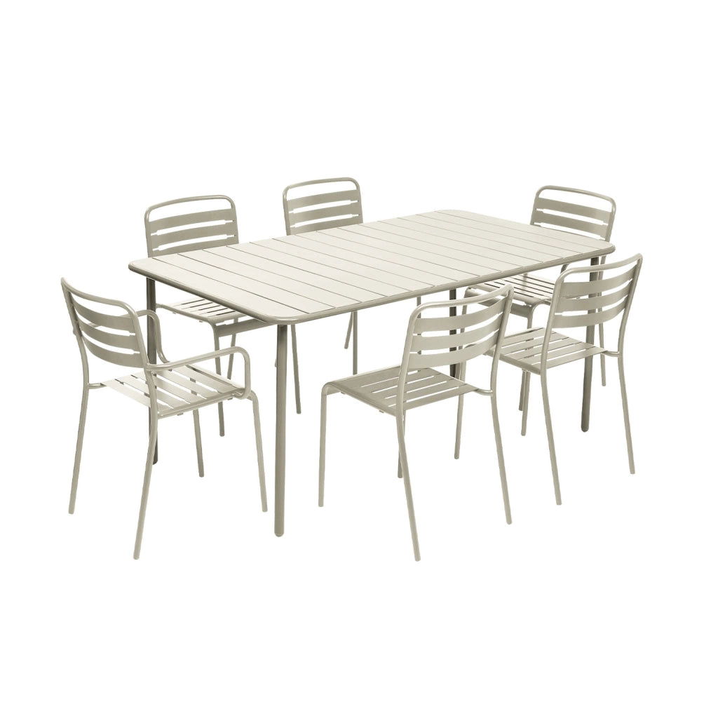 Set tavolo da giardino in acciaio con 2 poltrone e 4 sedie, beige