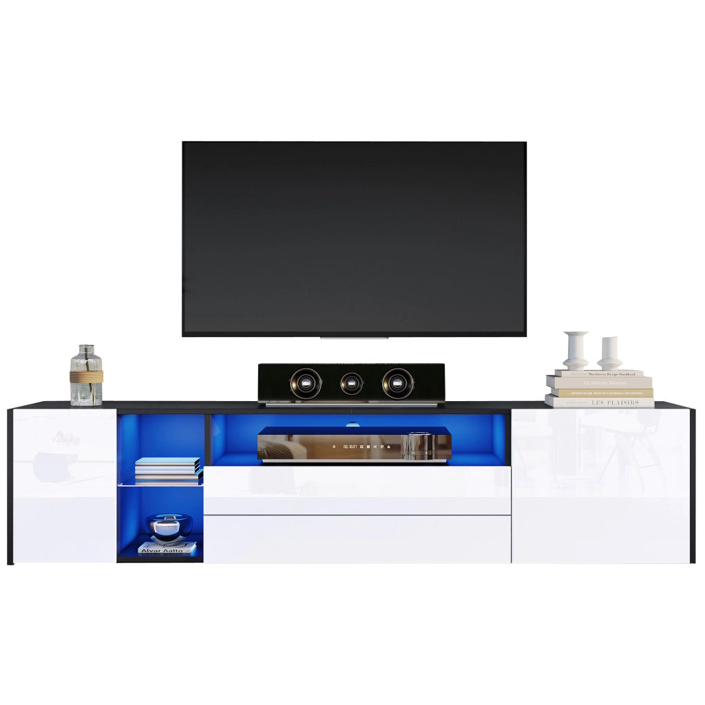 Mobile TV 180 x 40 x 45 cm con LED, 2 cassetti e 2 vani, bianco e nero