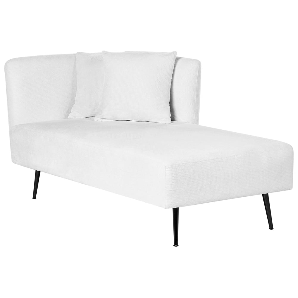 Chaise Lounge Bianco Sinistra in tessuto poliestere con cuscini decorativi Gambe in metallo Soggiorno di design moderno