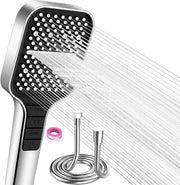Douchekop con 15 metri di lunghezza, con sistema di risparmio d'acqua, 7 livelli di pressione, douchekop per docce a pioggia con interruttore e getto di silicone auto-pulente