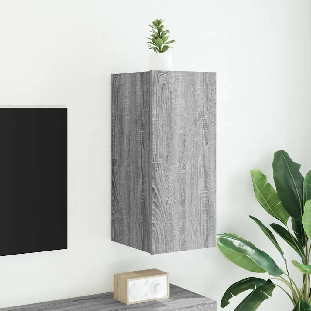 Mobile TV a Parete con Luci LED Grigio Sonoma 30,5x35x70 cm 837242