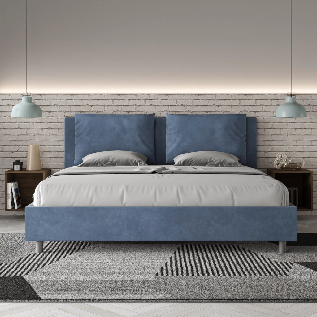 BS COM Letto con rete imbottito 180x210 microfibra blu
