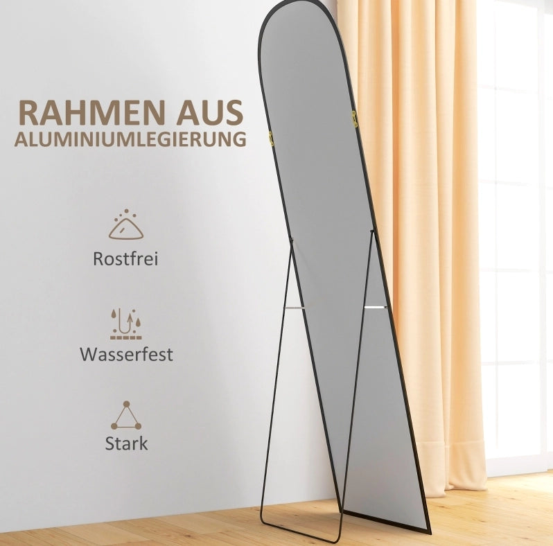 Specchio da terra a figura intera 169 x 49 cm nero ad arco con cornice in alluminio