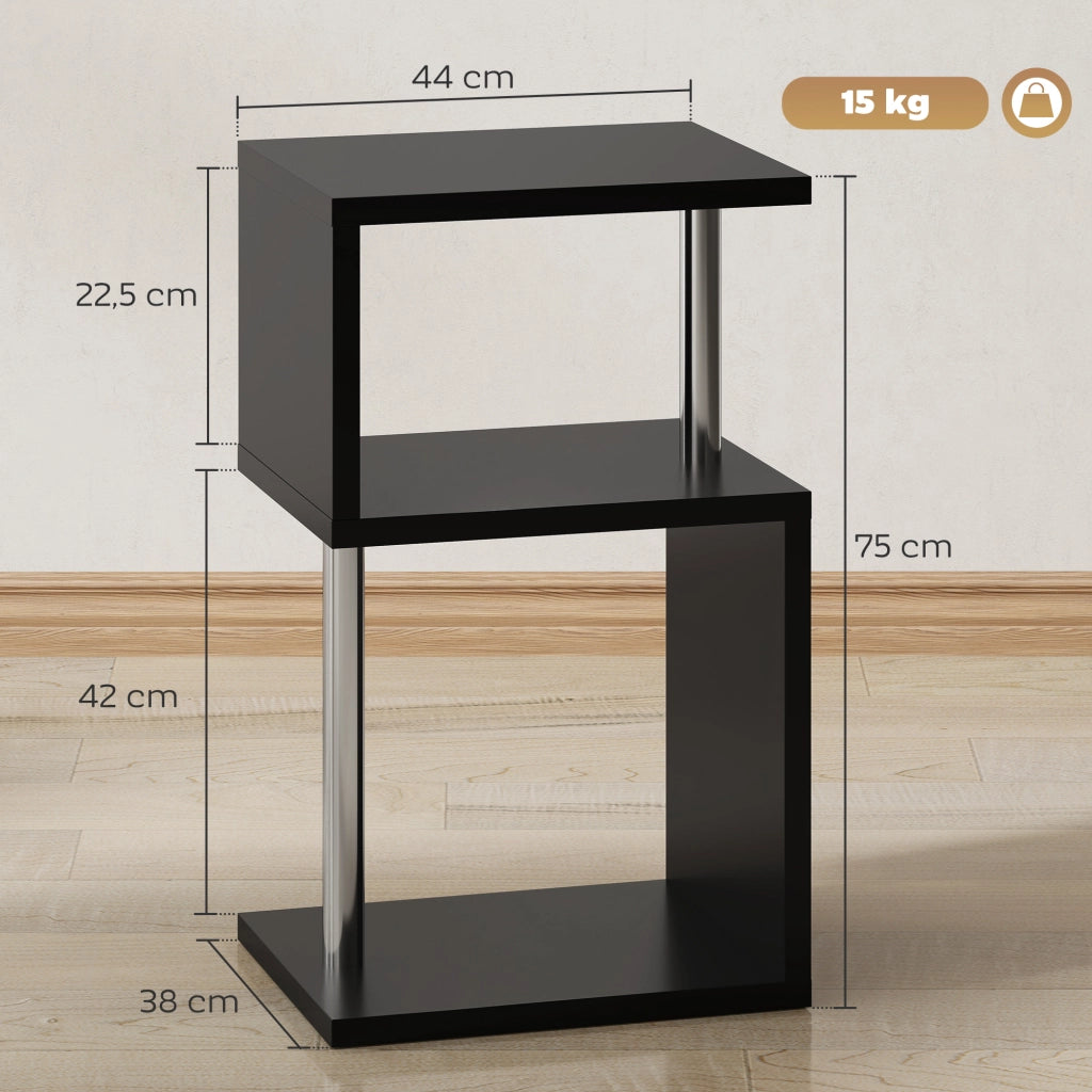 Tavolino da Salotto con Luci LED e Ripiani ¨C zephmum ¨C Nero Aluminio 44x38x75 cm