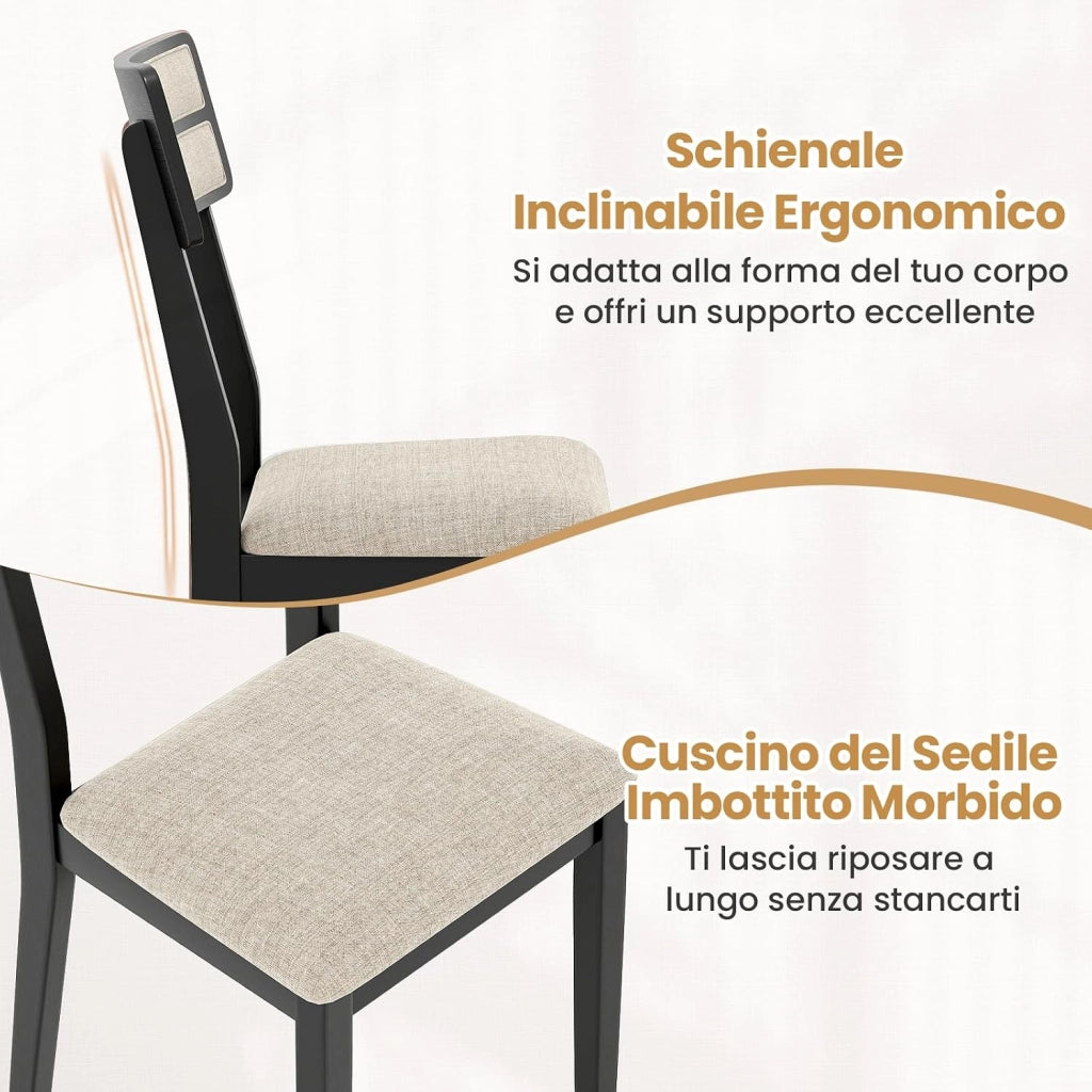 Set di 2 Sedie da Pranzo Moderne, Sedie Cucina in Tessuto con Schienale Inclinato, Gambe in Legno di Gomma e Seduta mbottita, Portata 180 kg, Ideale per Sala da Pranzo, Soggiorno (Nero)