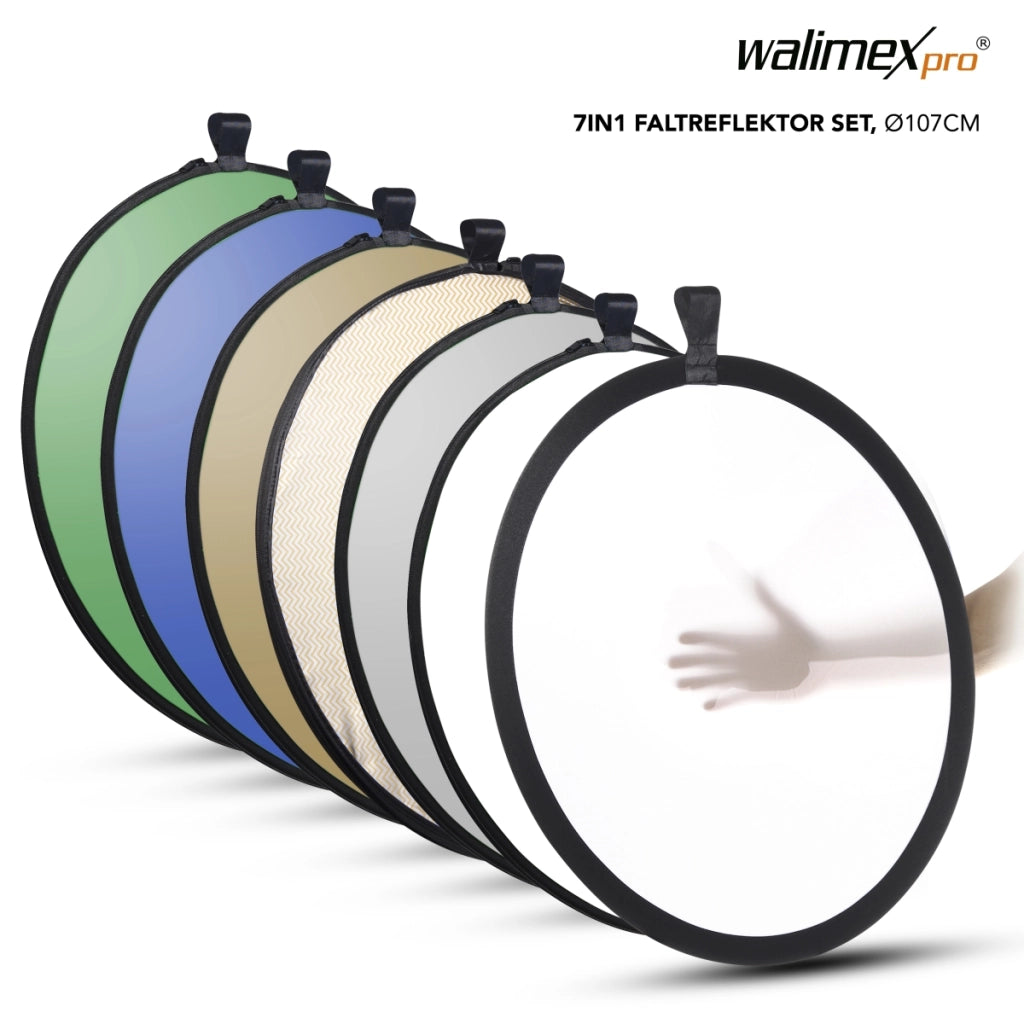 Walimex 7in1 Set di riflettori pieghevoli, Ø107cm