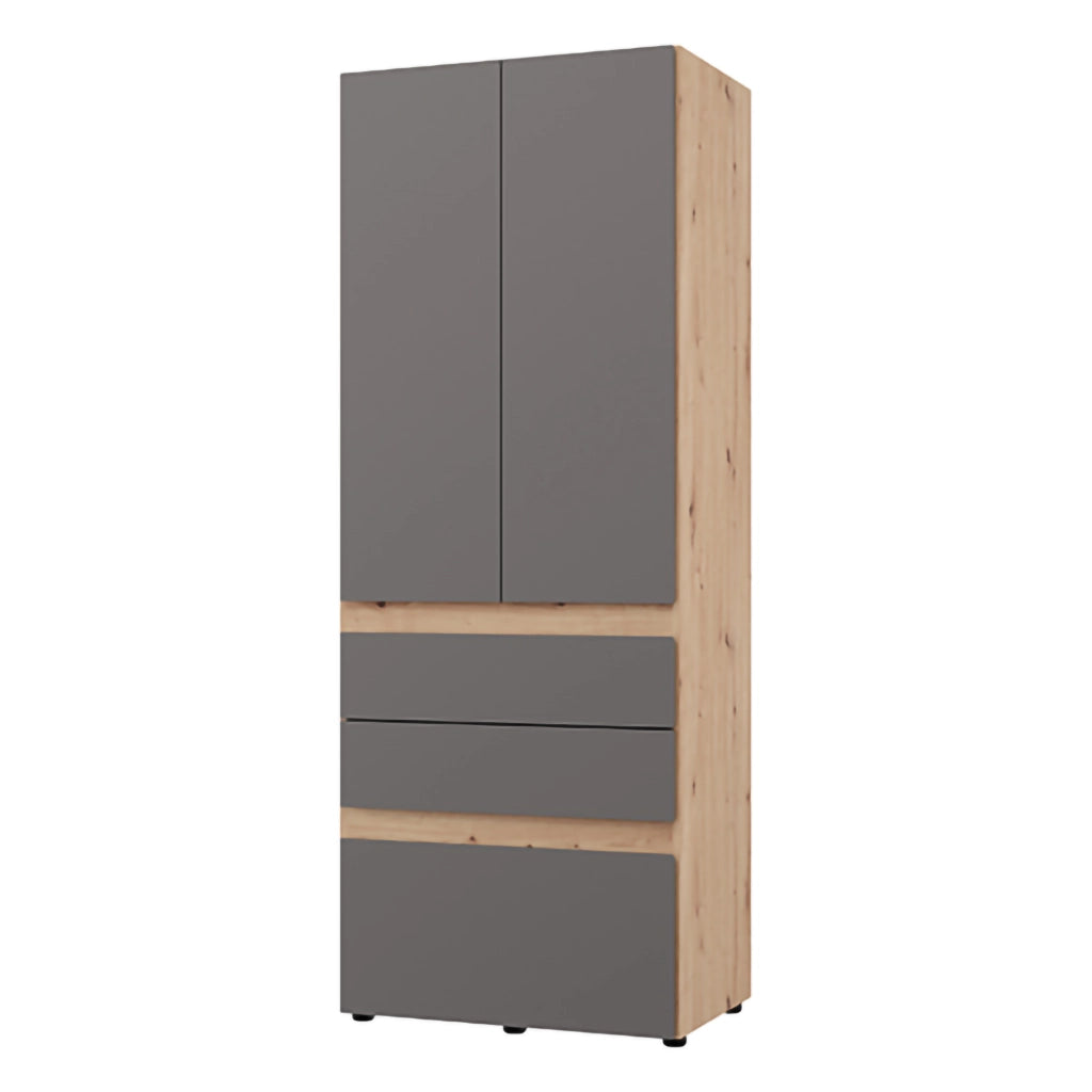 Armadio Camera da Letto Venas, Guardaroba 2 Ante Appendiabiti, 79x208h cm Nero Antracite