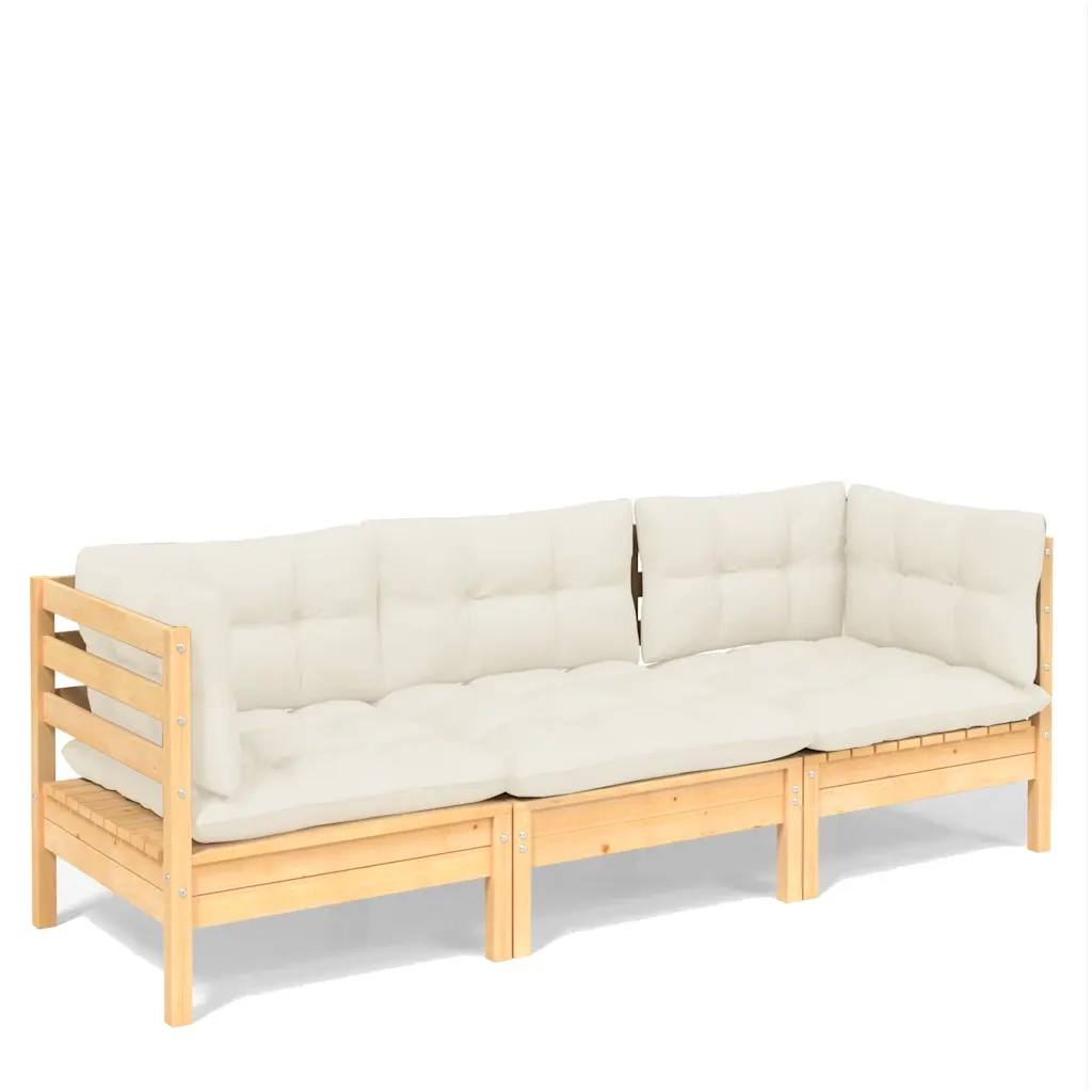 Divano da Giardino a 3 Posti con Cuscini Crema Massello di Pinocod mxl 97509