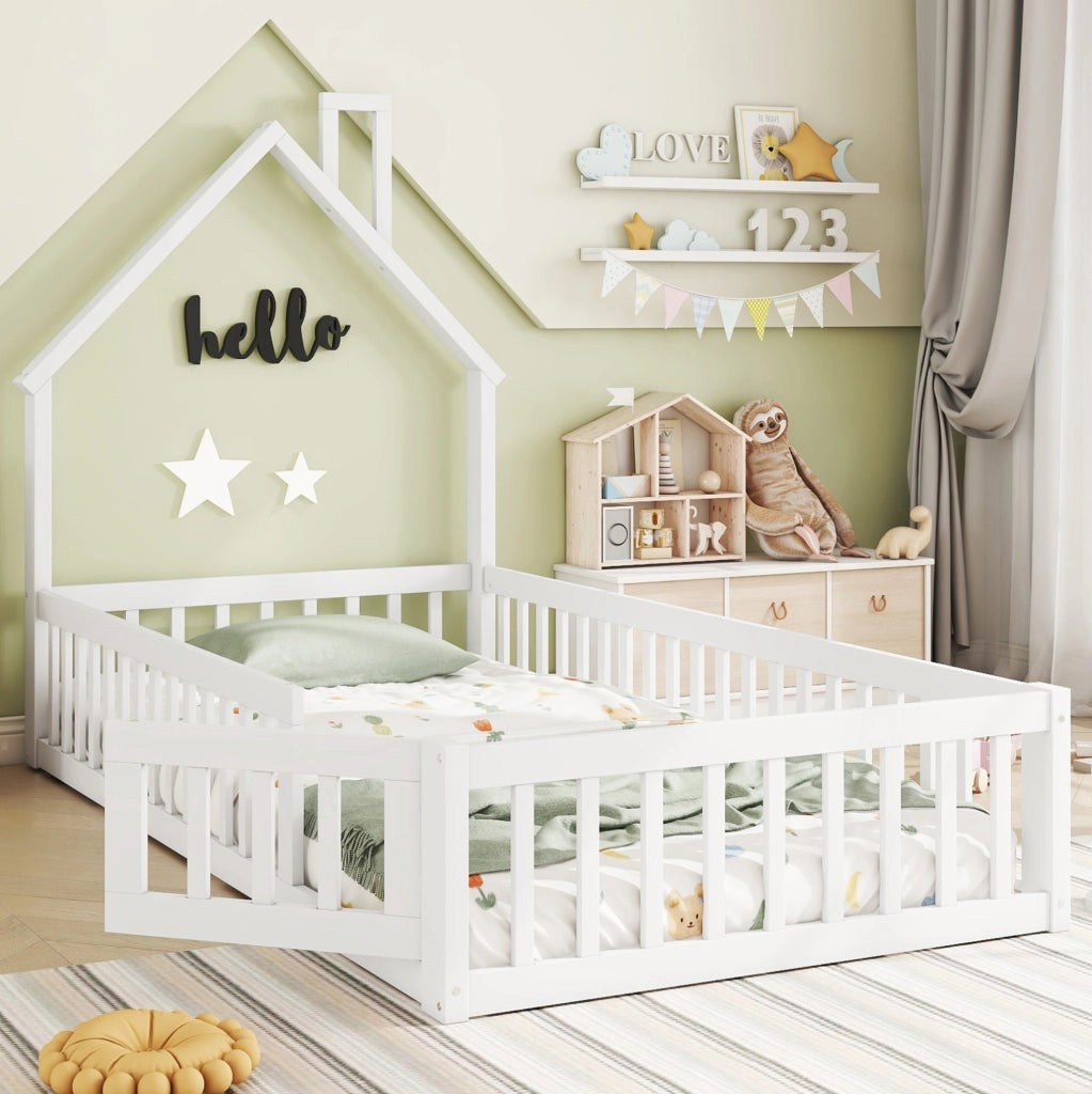 Letto a casetta con forma camino 90 x 200 cm, bianco