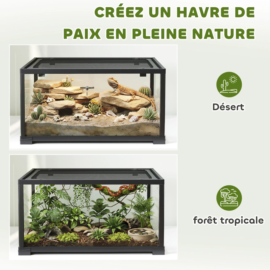 Terrario per rettili in vetro 86L ¨C zephmum ¨C nero 50.8x30.5x35.6cm