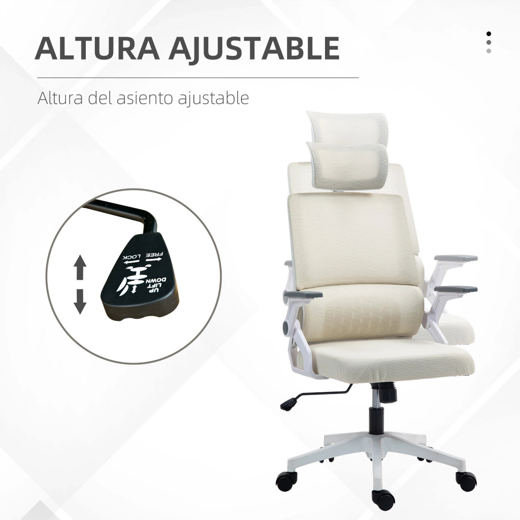 Sedia da Ufficio in Rete ¨C zephmum ¨C Regolabile in Altezza con Schienale e Braccioli Beige