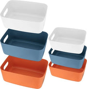 6 Scatole di Archiviazione in Plastica, Organizer a Decine con Maniglie per Cucina, Bagno, Camera da Bambini, 3 Colori, Piccolo e Medio