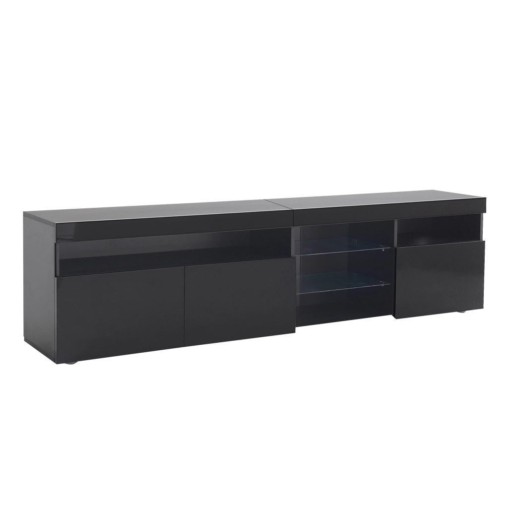 Mobile porta tv moderno con LED variabile, pannello lucido in MDF e vetro laminato nero 180 × 35 × 48 cm