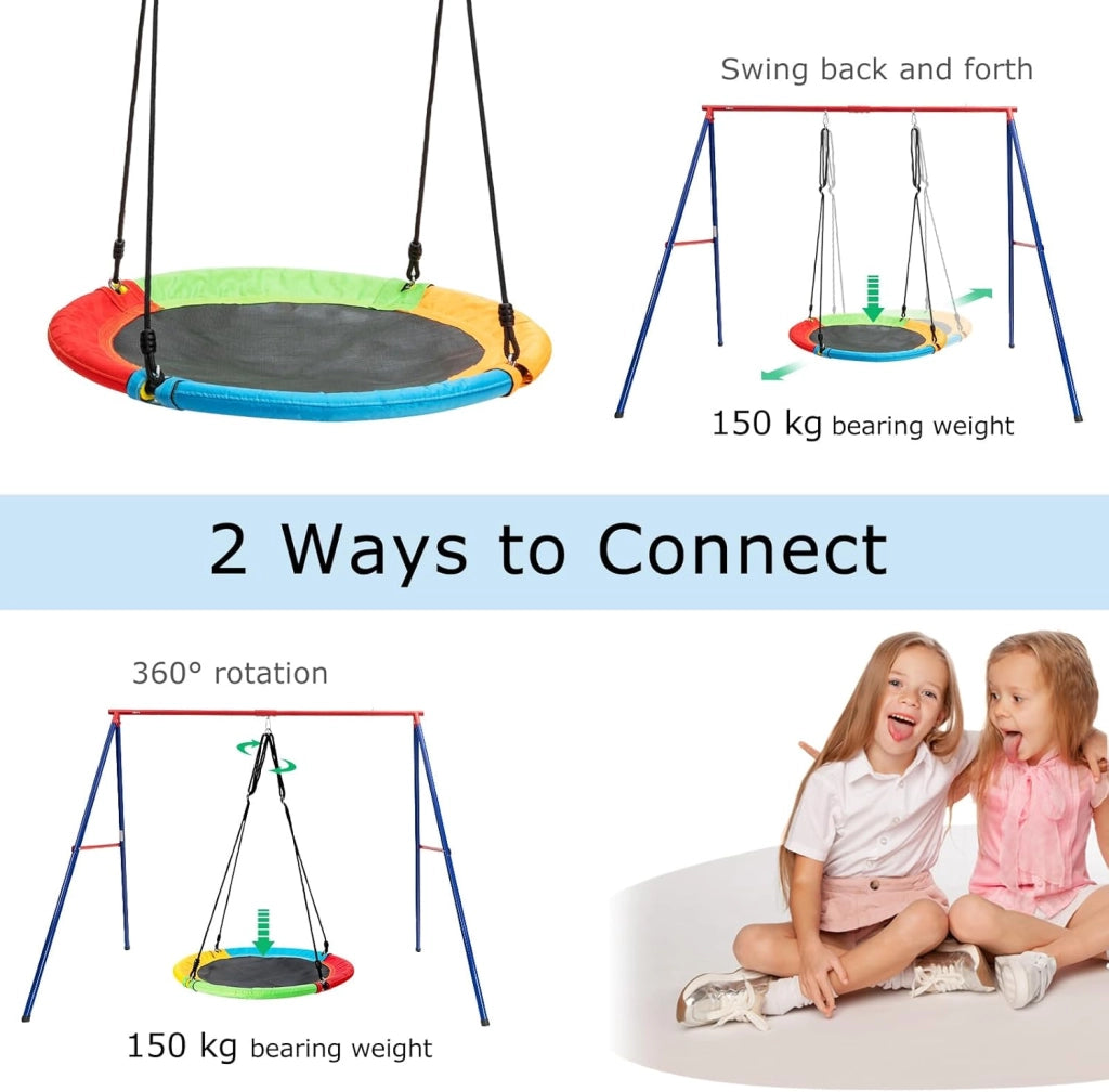 Set di 2 altalena con nido e sedile a dondolo, altalena rotonda con corda regolabile da 90 a 160 cm, altalena a disco in Eva, 2 altalene per bambini (ciascuna) portata fino a 150 kg, per