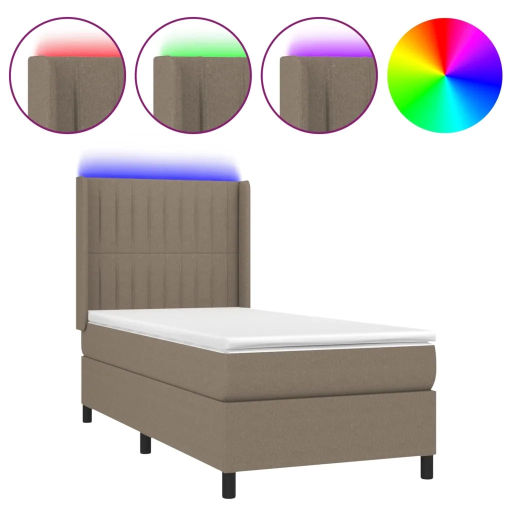 Letto a Molle con Materasso e LED Tortora 90x200 cm in Tessuto cod mxl 62590