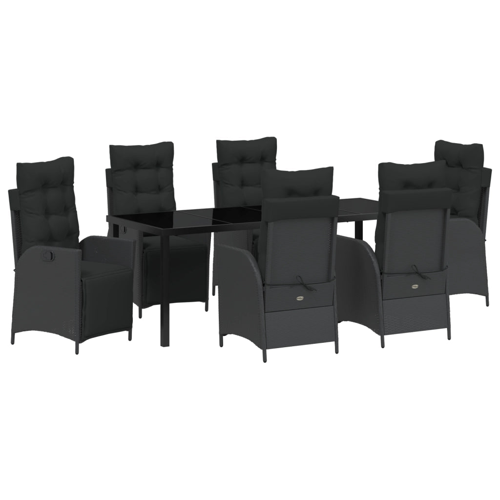 Set da Pranzo per Giardino 7 Pezzi Nero Polyrattan