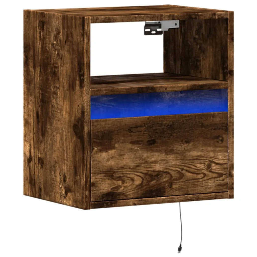 Mobile TV a Parete con Luci LED Rovere Fumo 41x31x45 cm 852321