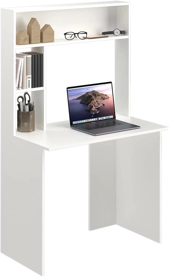 Scrivania con ripiani Albano, Bianco, 90 x 51.6 cm, con ripiani aperti e chiusi per la conservazione