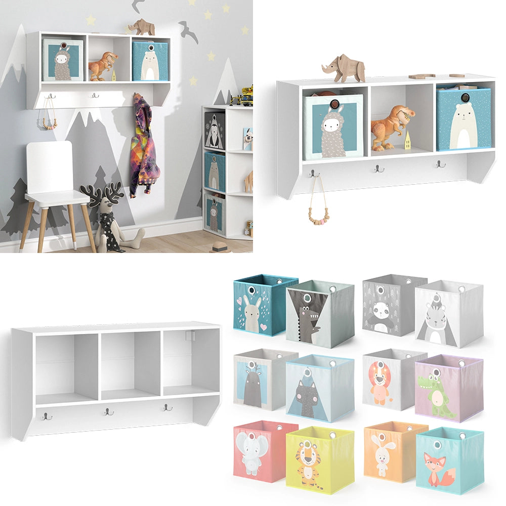 Vicco Scaffale a muro per bambini Bianco 31 x 56 cm con 2 scatole pieghevoli opt.2