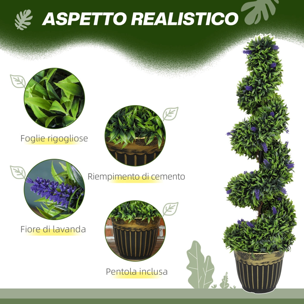 Set 2 Piante Finte Bosso Spirale Anti-UV con Lavanda ¨C Xylo ¨C Verde Blu 115cm