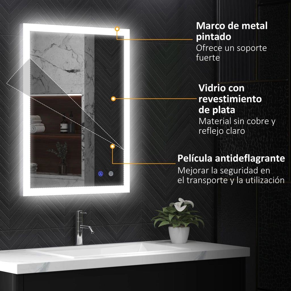 Specchio da Bagno con Luci LED Regolabili Antivaho ¨C zephmum ¨C Bianco 80x60 cm