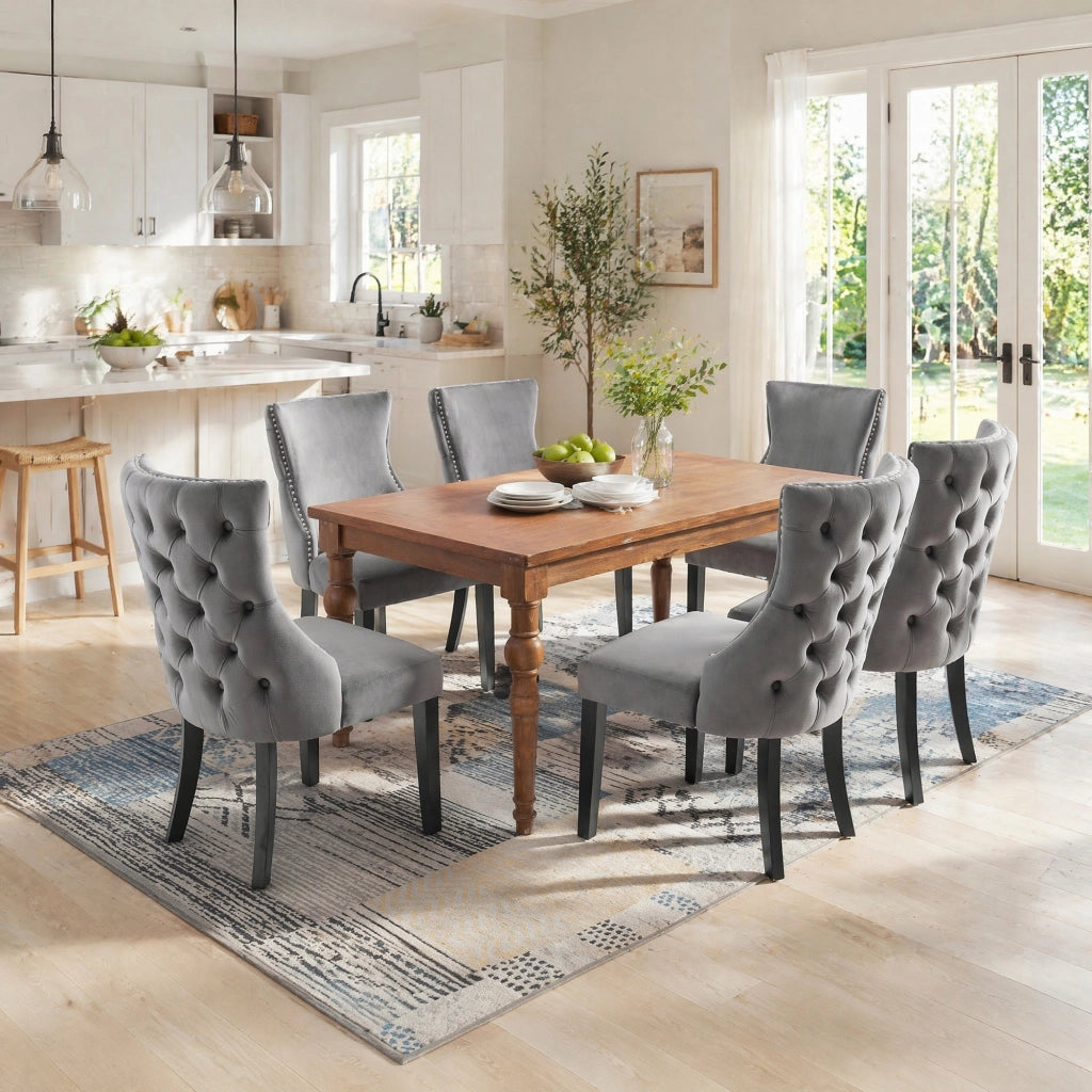 SEDIA da pranzo in velluto grigio, set da 6 pezzi, seduta 50 cm