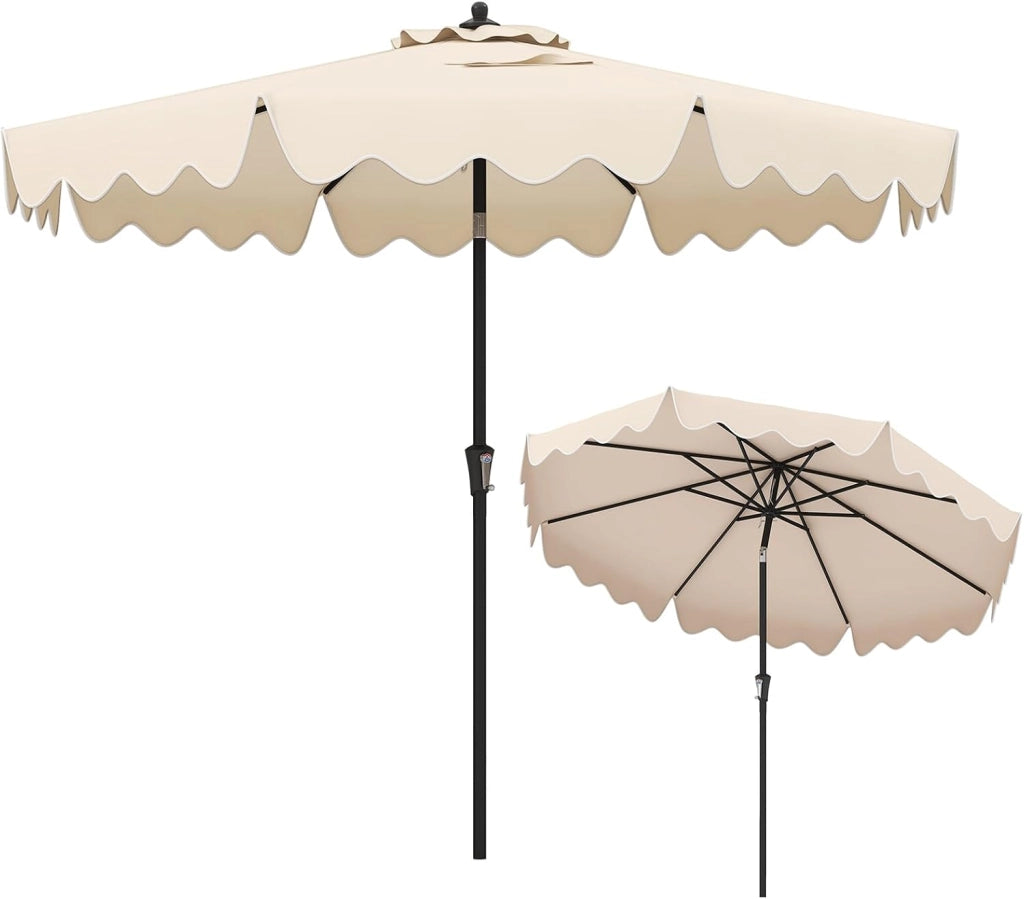Ombrellone da Balcone 270 cm Protezione UPF 50+, con Manovella e 8 Stecche, Parasole da Giardino Inclinabile con Bordi Increspati, per Spiaggia, Terrazzo, Piscina