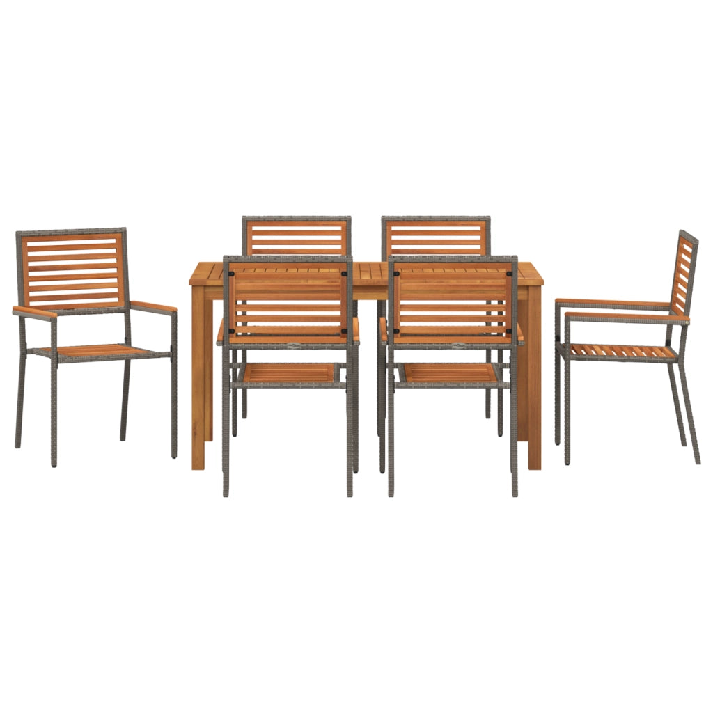 Set da Pranzo da Giardino  7 Pezzi Grigio Poli Rattan Acacia