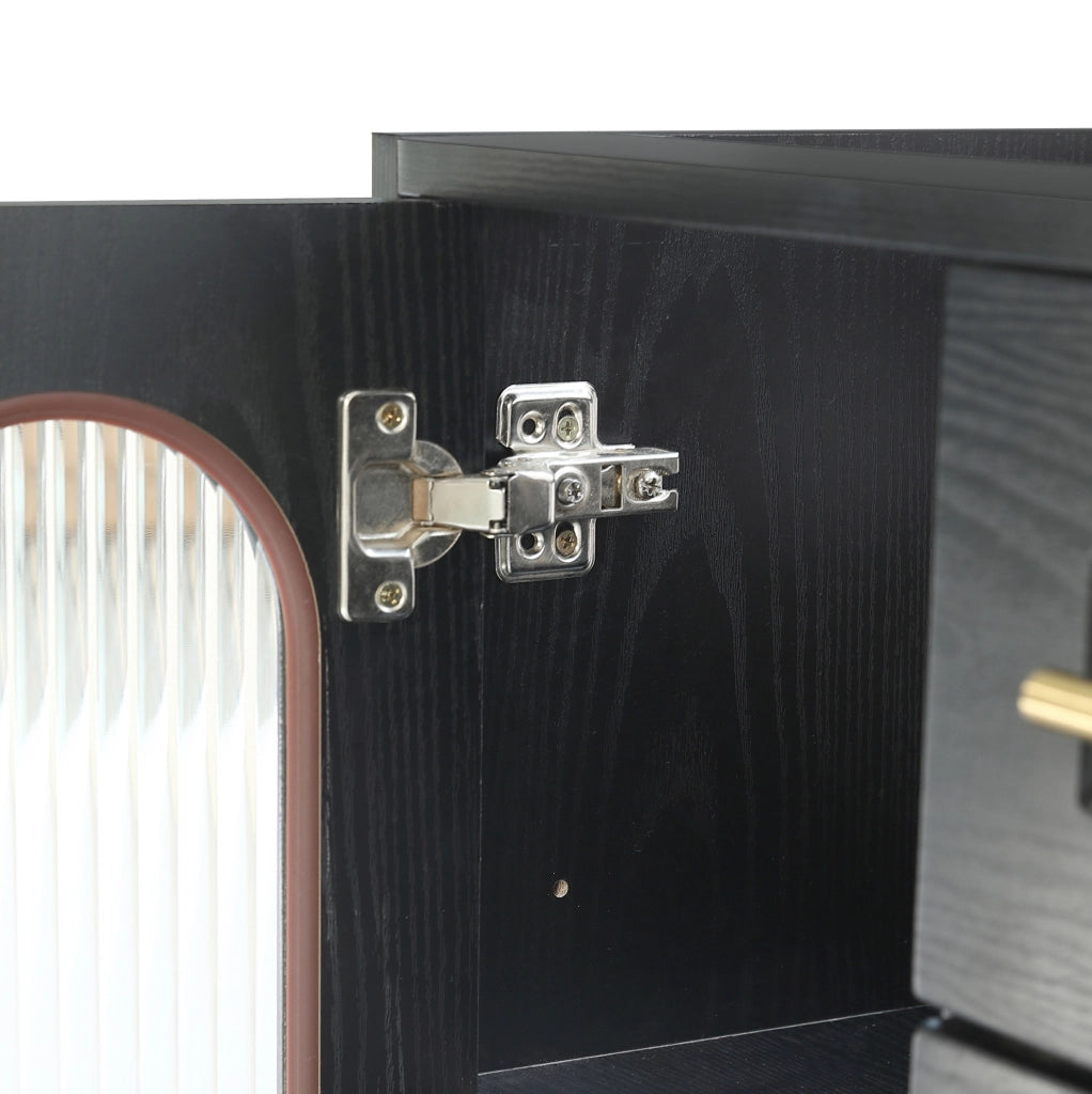 Mobile bagno sospeso 76 cm con lavabo; 2 cassetti; vetro rigato; LED; nero