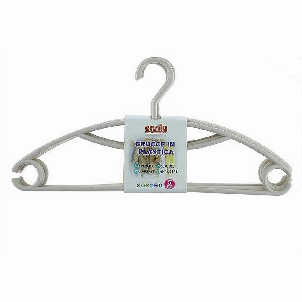 Trade Shop - Set 5 Pz Grucce Stampelle Appendiabiti In Plastica Beige Vestiti Pantaloni 87685 -
