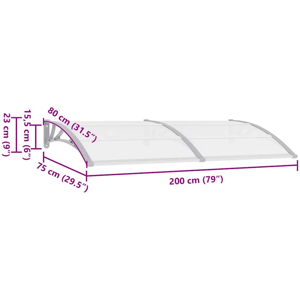 Pensilina per Porta Grigia e Trasparente 200x75 cm in PC CFW2119126