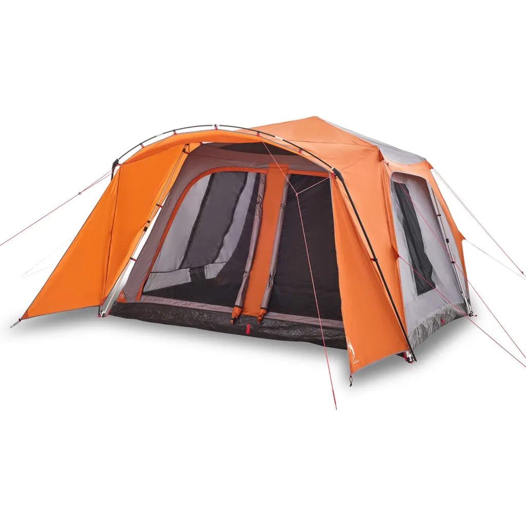 Tenda Famiglia Portico 9 Pers.-Tenda da campeggio Grigio Arancione Rilascio Rapido