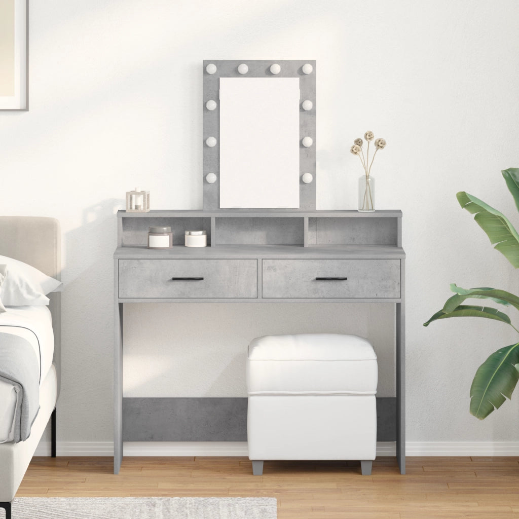 Tavolo da Toeletta con Luci LED Grigio Cemento 100x41x140 cm