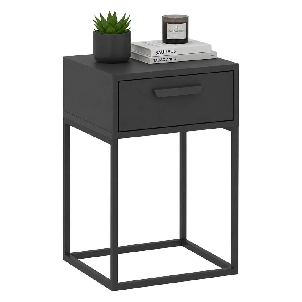 Lelimapa, Comodino un Cassetto, 40x39x52h cm Nero Antracite