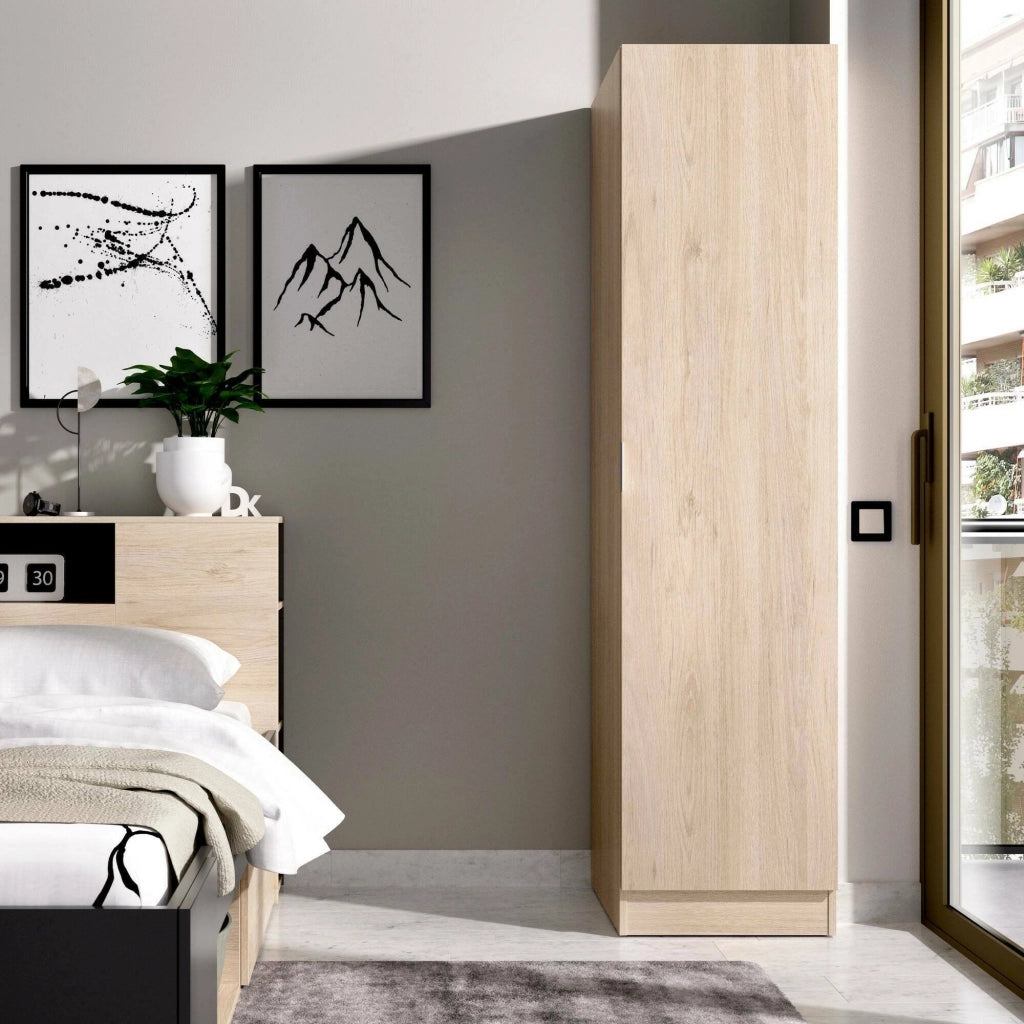Guardaroba Nxy, Mobile appendiabiti per camera da letto, Armadio a 1 anta singola, 41x52h184 cm, Rovere