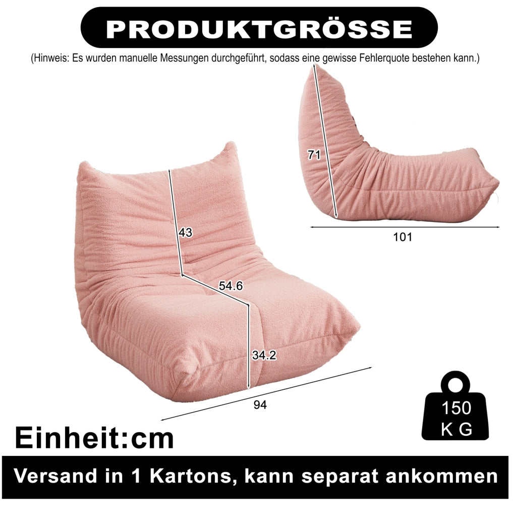 Poltrona modulare rosa in ciniglia, schiuma elastica ad alta densità