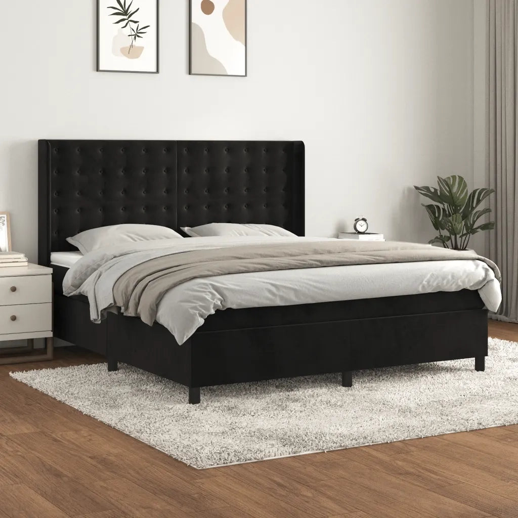 Giroletto a Molle con Materasso Nero 160x200 cm in Velluto 3132929