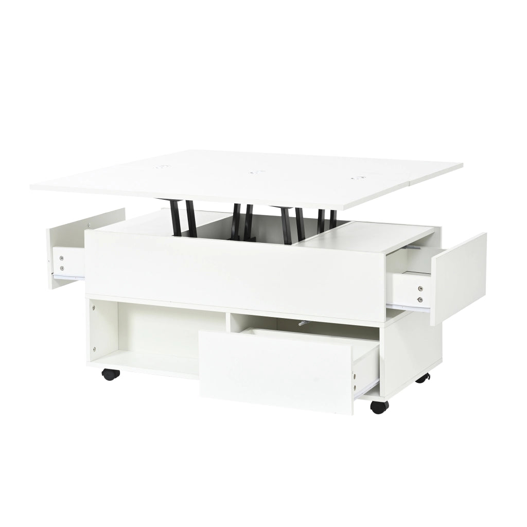 Tavolino da caffè alzabile con 4 cassetti; 2 vani aperti e ruote con freno; per soggiorno e studio; 100 × 50 × 52 cm