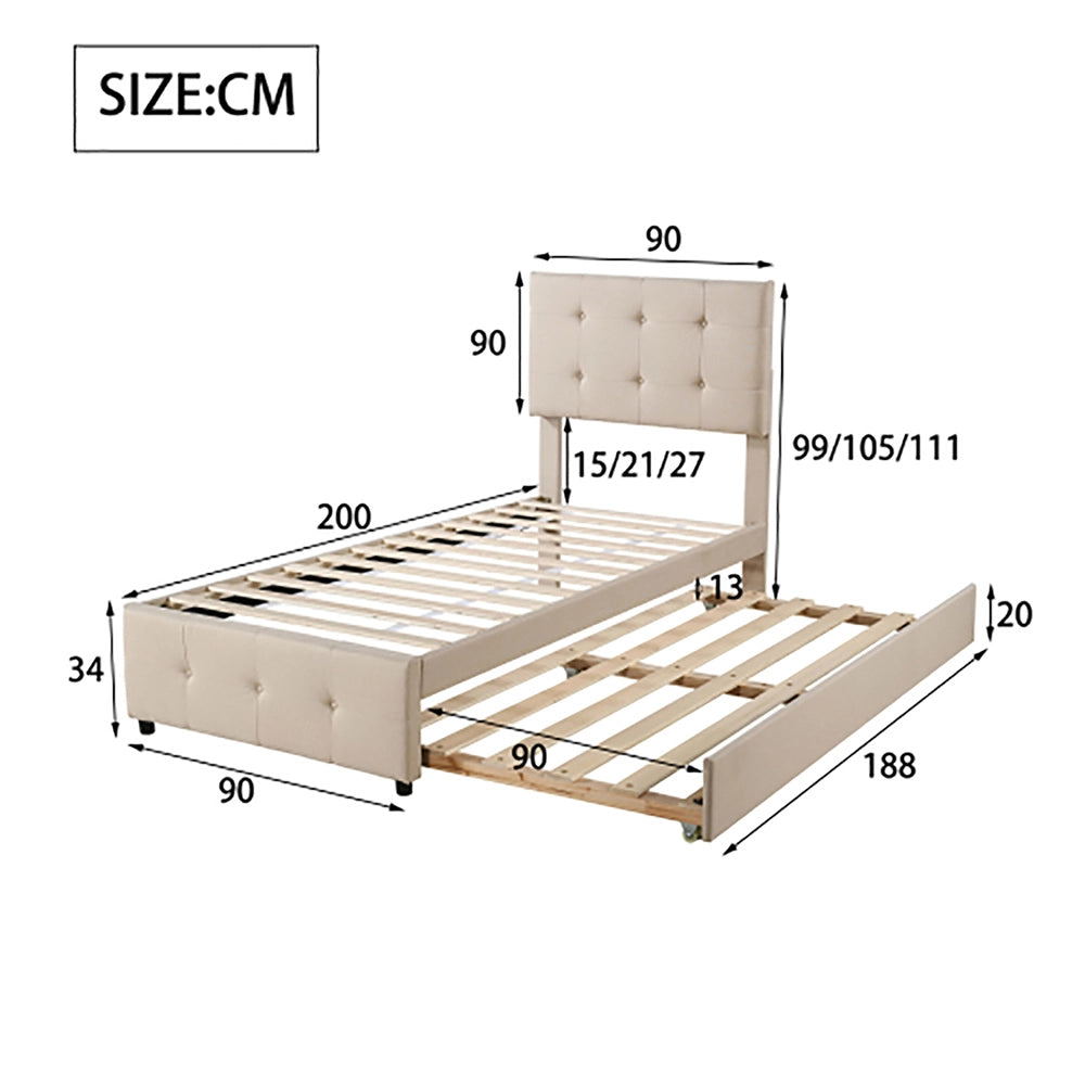 Letto singolo 90x200cm con testiera regolabile e letto aggiuntivo per bambini - Xylo - Beige