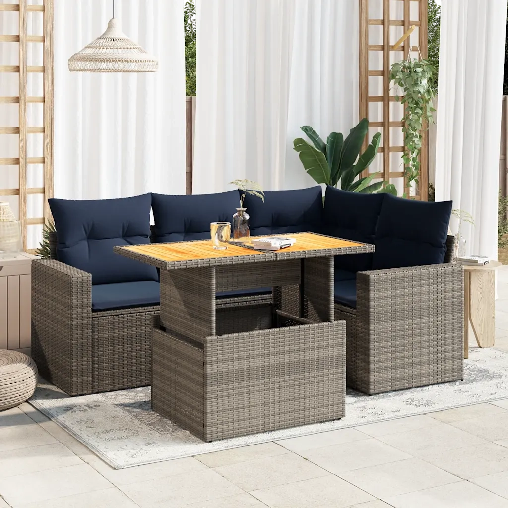 Set Divano da Giardino 5 pz con Cuscini Grigio in Polyrattan 3327036