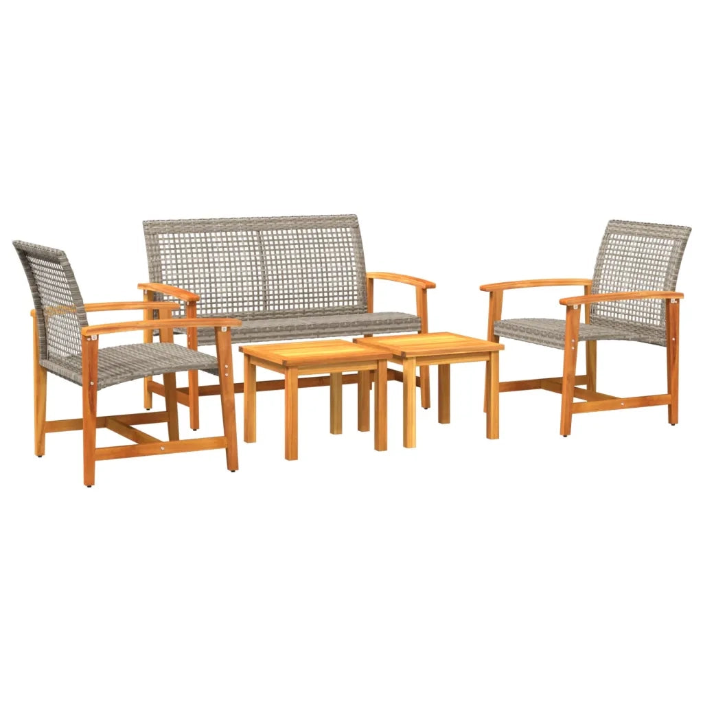 Set Salotto da Giardino 5pz Grigio in Polyrattan e Legno Acacia 367605
