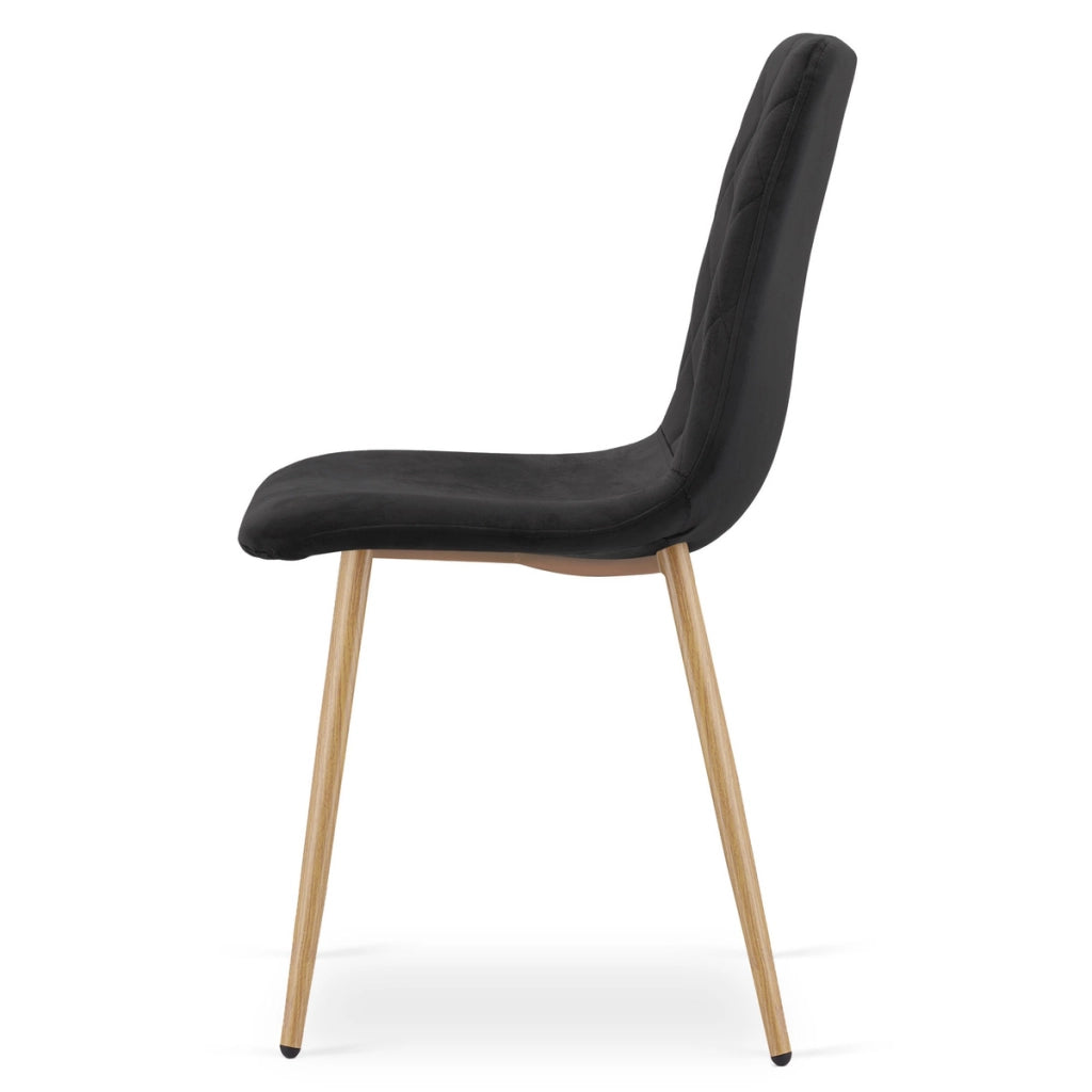 Sedia Turin in velluto nero con gambe effetto rovere